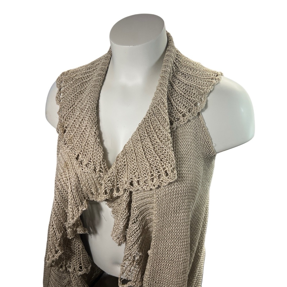 Ralph Lauren 100% Linen Ruffle Draped Cardigan Vest Boho Beige Womens S